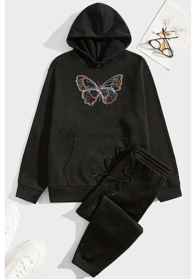 Uyguntarz Unisex Butterfly Eşofman Takımı Siyah