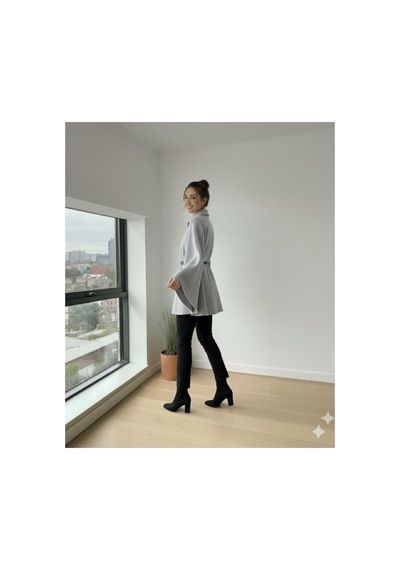 Unika Boutique Kadın Yeni Sezon Kemerli Panço Gri