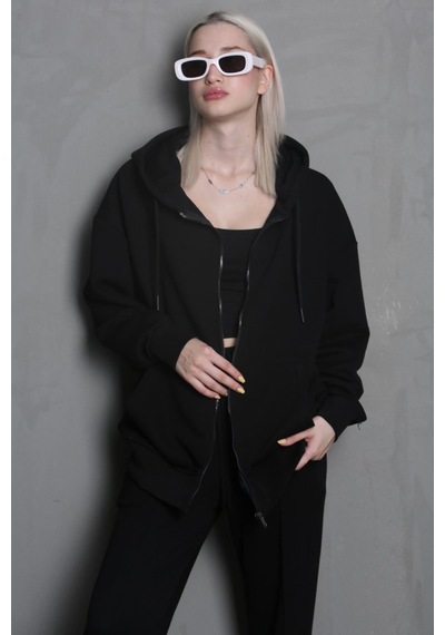 Siyah Kapüşonlu Basic Sweatshirt Mg1900