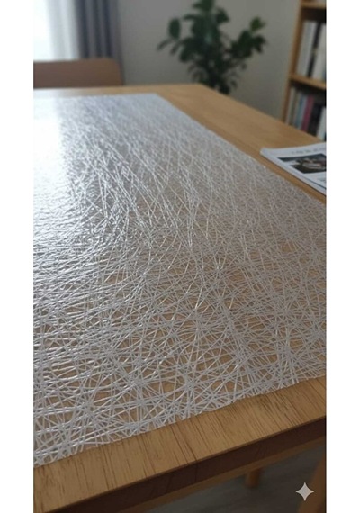 140 X 200 Cm Silinebilir Lüks Masa Örtüsü Şeffaf Hasır Desen Gri Çok Renkli