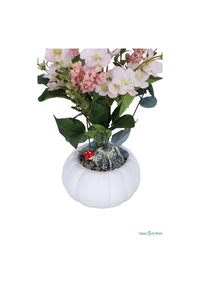 Yapay Çiçek Sitesi Küçük Kabak Beton Saksıda Yapay Yasemin Çiçeği 35cm Açık Pembe