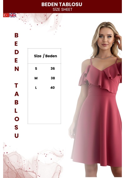 Zedefx Kadın İnce Askılı Katlı Fırfırlı Elbise Pembe