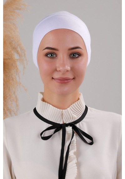 Melodi Scarf Tesettür Hazır Pratik Geçme Boru Bone Beyaz Beyaz