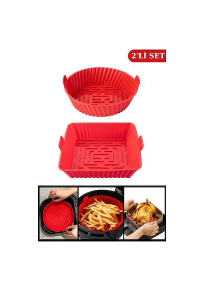 Onikiden Kare ve Yuvarlak Airfryer Silikon Pişirme Kabı Seti 2'li Set 20 CM