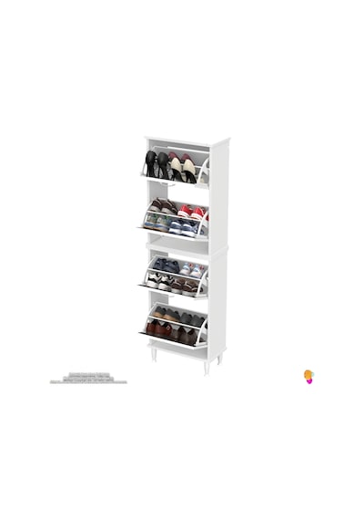 Modilayn Umay' 2 Li Kapı Önü 52x 168 X 26 Cm Lik 4 Düşer Kapak 8 Göz Bölmeli Ayakkabılık Antrasit - Beyaz