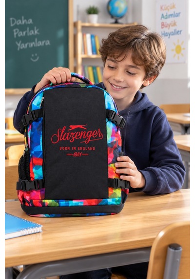 İlkokul Okul Çantası Slazenger Öğrenci Günlük Sırt Çantası 40x30x15 Cm Desenli