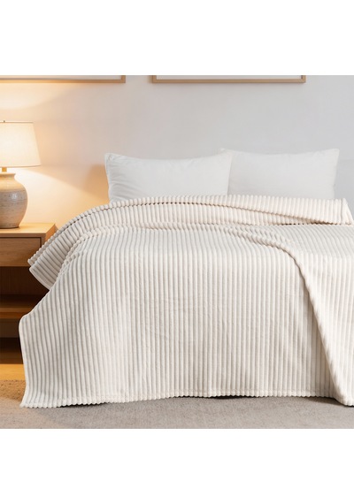 Maxstyle Vizon Çizgili Tek Kişilik Polar Battaniye Kemik 150x220 Cm Renkli
