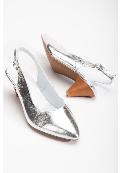 Analin Shoes Kadın Hakiki Deri Bilekten Bağlı Topuklu Ayakkabı GÜMÜŞ