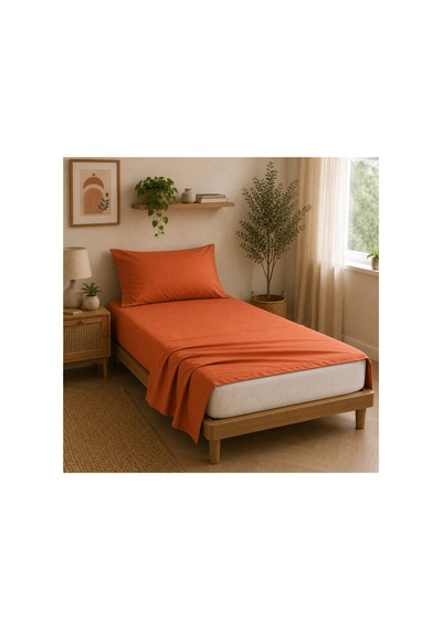 Tek Kişilik Çarşaf Seti %100 Pamuk 160x240 Cm Soft Turuncu Yastık Kılıfı Dahil