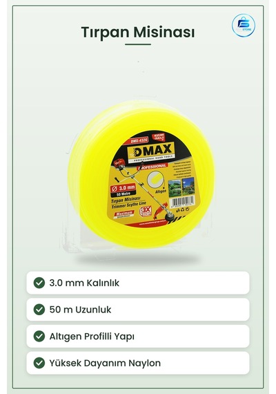 Çim Kesme Misinası 3.0 Mm X 50 M Çim Biçme Naylon Altıgen Kesim B
