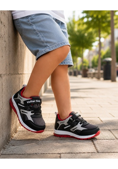 Mini Bonito Erkek Çocuk Cırtlı Bağcıklı Sneaker Günlük Spor Ayakkabı Füme