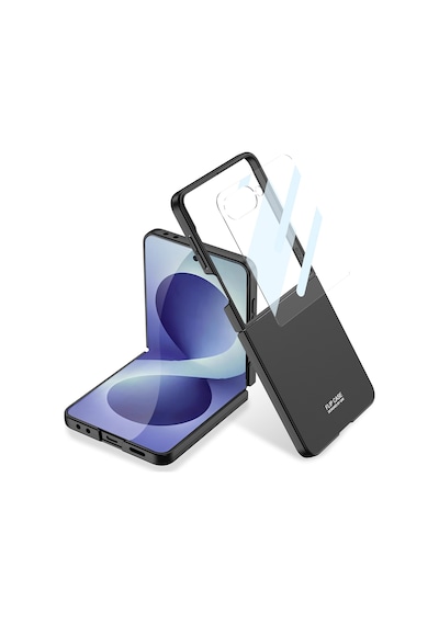 Samsung Galaxy Uyumlu Z Flip 8 Kılıf Sert Renkli Kıpta Kapak Siyah