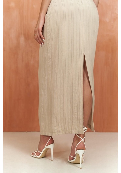 Mai Collection Mai Studios Co. Lovina Çizgili Bej Crop Etek Takım Bej