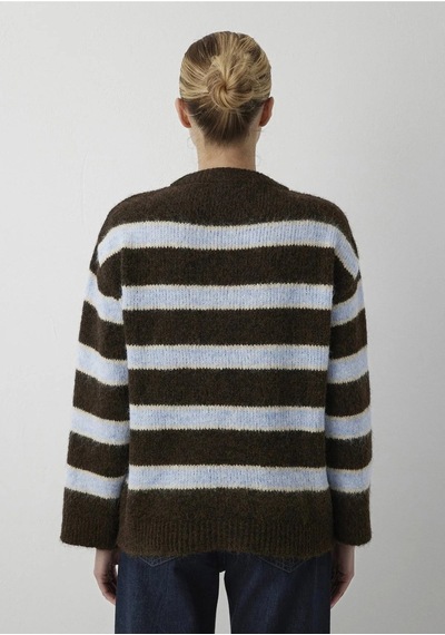 Uzun Kollu Kazak Chambray Blue Stripe Mavi