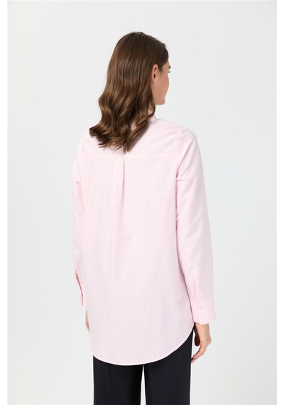 Esswaap Oxford Dokulu Arkası Pileli Tunik Pembe Pembe