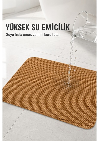 Yıkanabilir Banyo Paspası Kaymaz Taban Su Emici Duş Önü Lavabo Önü Tuvalet Önü Banyo Halısı 40x60 Cm Kahverengi