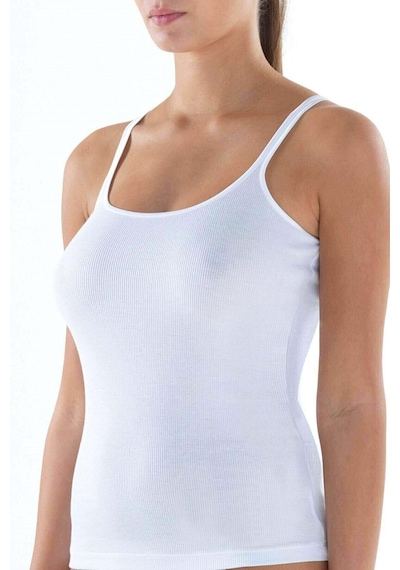 Blackspade Kadın %96 Organik Pamuk Cotton Ribana Fine Atlet-beyaz