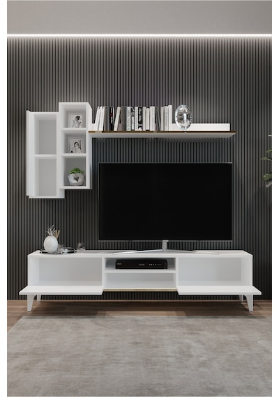 Tocco 1051 Mahur Modern Kitaplıklı Raflı Sehpa Tv Ünitesi-beyaz