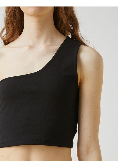 Koton Crop Atlet Tek Omuzlu Siyah 2yal38034ok