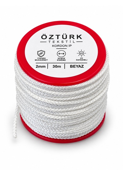 2 Mm Polyester Kordon İp 30 Metre Çok Amaçlı Düşük Esnemeli Beyaz