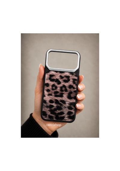 İphone 17 Pro Max Uyumlu Kılıf Leopar Desenli Darbe Emici Metal Kamera Korumalı Yumuşak Silikon Kapak Bej