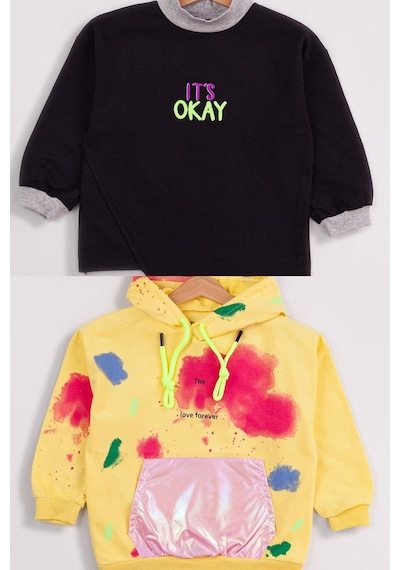 Kız Çocuk 2'li Paket Basic Sweatshirt Siyah