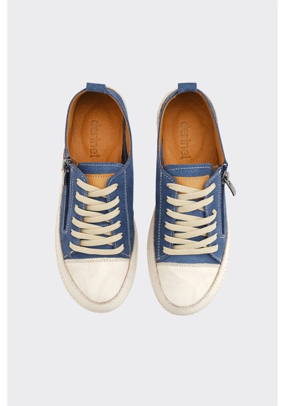 Derinet Günlük Hakiki Deri Kadın Sneaker Mavi Süet Mavi Süet