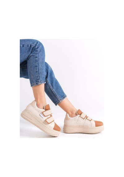 Dmr Elegance Valencıa Bağcıksız Cırt Cırtlı Ortopedik Taban Kadın Sneaker Spor Ayakkabı Ctt - Ten/kahve