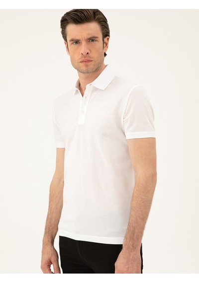 Beyaz Slim Fit Polo Yaka Merserize T-shirt