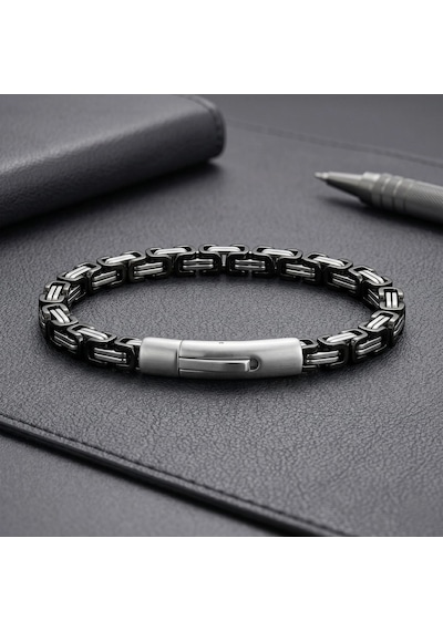 Moncuk Design Siyah&beyaz Tekli 4mm Kral Model Çelik Zincir Erkek Bileklik Çelik Kilitli 33515b2d1 Mat Siyah