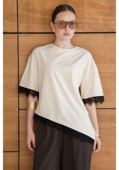 Verymoda Dantel Detaylı Tişört D2956 Ham