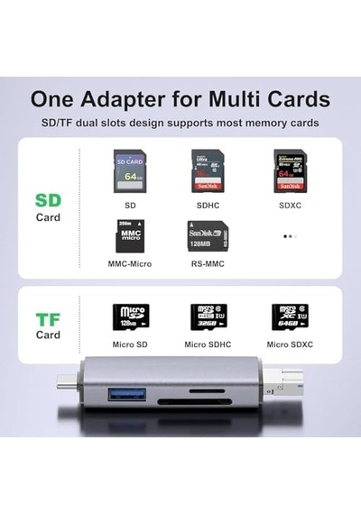 Ads-28 6ın1 Otg Card Reader- Lightning, & Ipad İçin, Usb 3.0 To Type C Sd/tf Kart Okuyucu