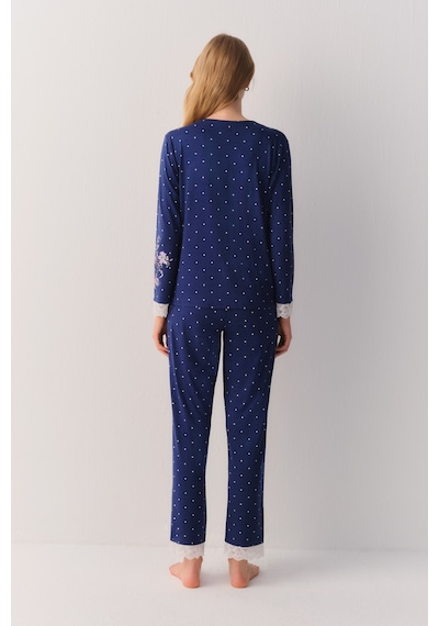Suwen Jane Maskülen Pijama Takımı Sh26216660b1104 Mavi Puantiyeli