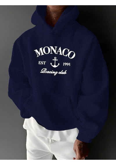 Uyguntarz Unisex Monaco Racing Club Baskılı Tasarım Oversize Sweatshirt Lacivert