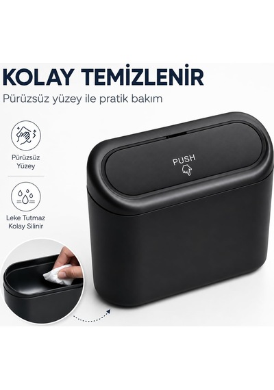 Araç İçi Kapaklı Çöp Kutusu - Portatif Taşınabilir Mini Çöp Kovası - Araba, Masaüstü, Ofis Ve Ev İçin Sı Genel