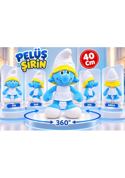 Oyuncak Peluş Şirinler Şirin Baba-şirine-gözlüklü Şirin-gülen Şirin Sevimli Oyun Arkadaşı Hediyelik 40 Cm Mavi - Sarı