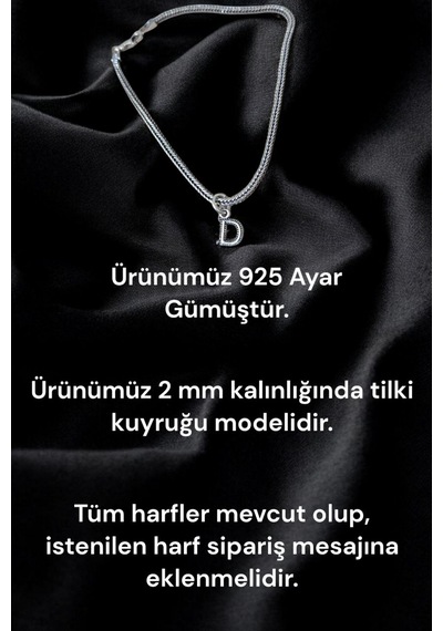 925 Ayar Gümüş 2 Mm Tilki Kuyruğu Harfli Bileklik