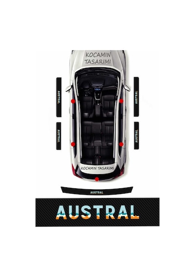 Renault Austral Kapı Eşiği Karbon Koruyucu Austral Modeline Uyumlu 5 Parça Renkli Baskılı Set