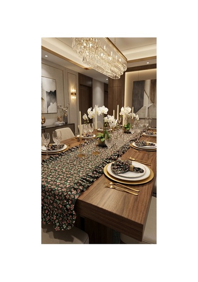 %100 Pamuk Özel Desenli Fırfırlı Runner 40x110 Siyah - 900765193 Siyah