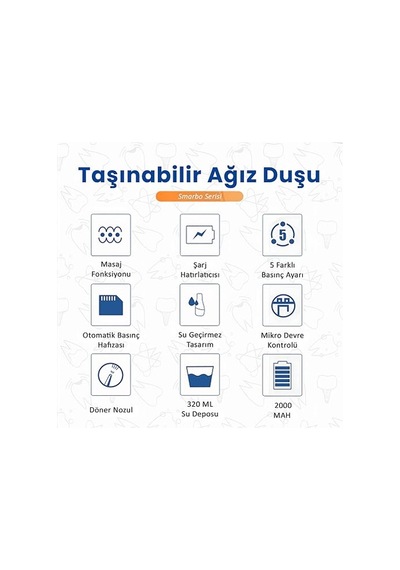 V580 Taşınabilir Şarjlı Ağız Duşu - 5 Basınç Modlu Diş Ve Protez Temizleyici - Diş Eti Masaj Fonksiyonlu Ipx7
