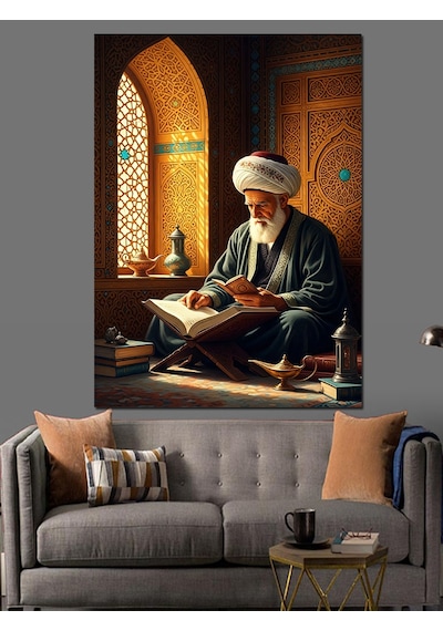 Ahşap Tablo Retro Kitap Okuyan Adam