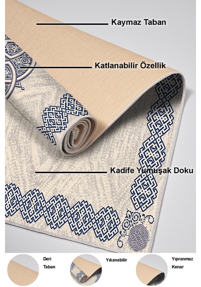 Dekoreko Kaymaz Taban Djt Banyo Halısı Yıldız Deri Modern 1319 Mavi
