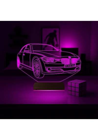 Luvivia Araba Bmw Tasarım Kişiye Özel 3d Lamba - Masa Gece Lambası Şeffaf