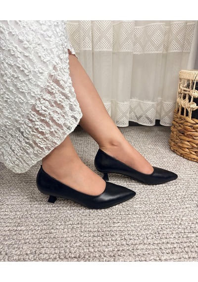 Asmi Shoes Kadın Moni Siyah Cilt 3 Cm Topuklu Ayakkabı