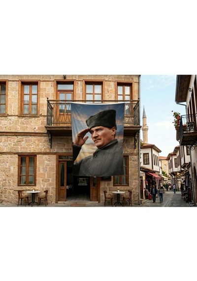 Selam Veren Ulu Önder Gazi Mustafa Kemal Atatürk Poster Bayrak Premium Raşel Kumaş 300x450cm Ata63 Diğer