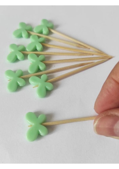 100 Adet Dekoratif Kelebek Boncuklu Pasta Kürdanı 6 Cm Yeşil - Kelebek 15 Mm