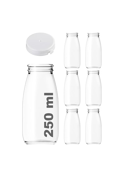 250 Ml Şeffaf Sürahi Süt, Ayran, Su, Limonata, Meşrubat Şişesi 250 Cc Yırtmalı Kapaklı Cam Şişe