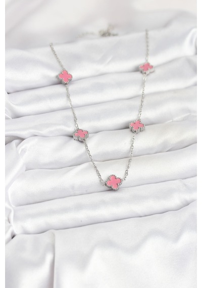 316l Çelik Zincir Gümüş Renk Pembe Baby Boy Yonca Kadın Kolye 5886 - Hs08376656-6487 Renkli Renkli