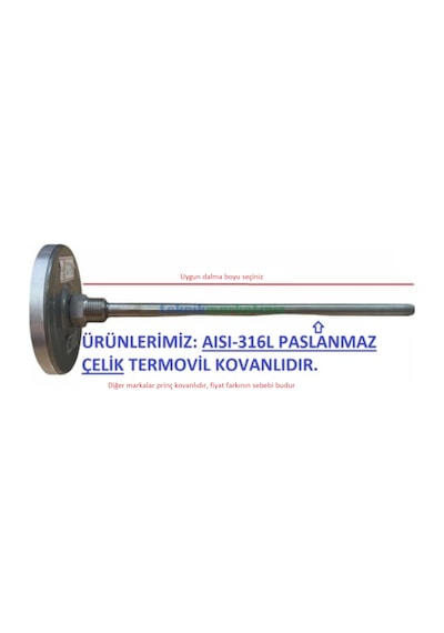 Pakkens 63 MM 500 C Derece Arkadan Bağlantılı Bi-metal Fırın Termometre