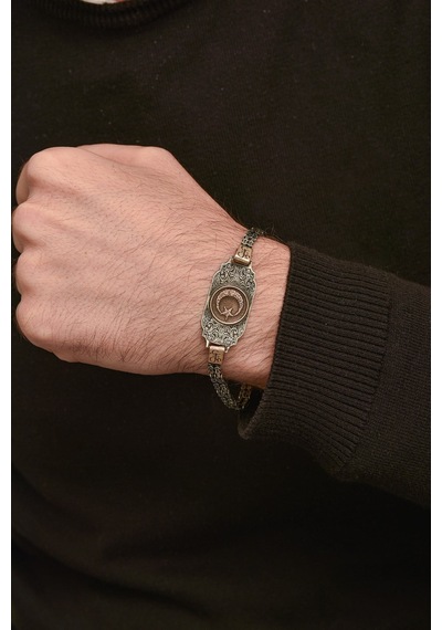 Ayyıldız Türk Bayrağı Motifli 925 Ayar Gümüş Erkek Bileklik Künye 43654248